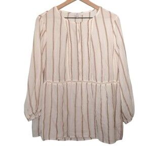 Fever Cream Stripe Boho Tunic Blouse Size Large